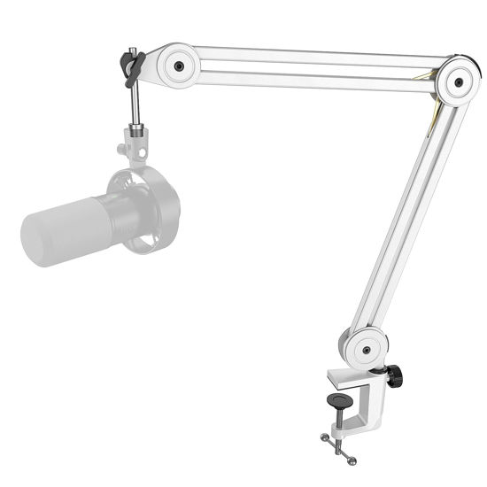 Picture of FIFINE Microphone Boom Arm Stand, Metal Heavy Duty Mic Stand, Scissor Suspension Adjustable Boom Arm for Podcast Recording Streaming Gaming, with Desk Clamp, 5/8" Screw, Cable Ties-BM63 White
