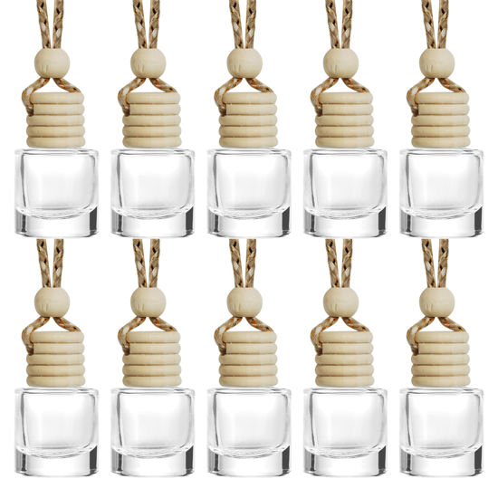 Picture of ESEWALAS 10Pcs Hanging Car Air Freshener,8ml Car Hanging Diffuser,Empty Glass Perfume Bottles Oil Diffuser Perfume Aromatherapy Pendant Bottle,Air Freshener Diffuser Bottle Pendant