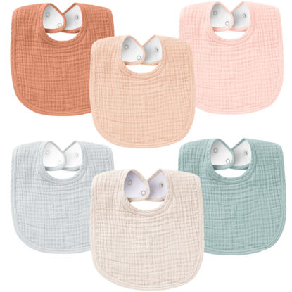 Picture of Konssy Muslin Baby Bibs for Boys Girls 6 Pack, 100% Cotton Baby Bib for Drooling and Teething, Absorbent and Adjustable Bandana Drool Bibs for Newborn