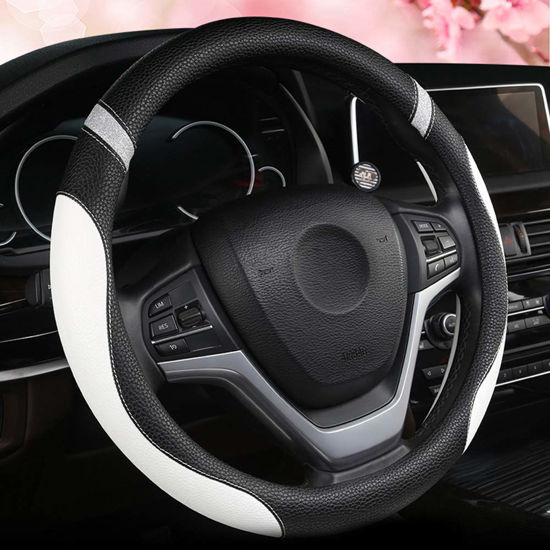 Picture of Steering Wheel Cover for Women Leather Universal Steering Wheel Cover for Car 15 inch (White)
