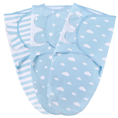 Picture of Mama Cheetah Preemie Swaddle Sack, Organic Swaddle Sleep Sacks for Preemies, Swaddle Blanket Wrap, Easy Swaddles for Premature Baby Boy 4-7 lbs, Newborn Essentials, 3-Pack, Cotton, Blue