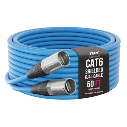 Picture of LyxPro 50 Feet Shielded CAT6 Ethercon Cable - Professional Audio & Lighting RJ45 Cable, Studio-Grade Sound Transmission, Extreme Durability - Blue
