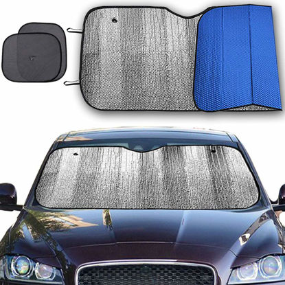 Picture of Big HippoWindshield Sun Shade,Car Sun Shade Side Window as Bonus,Car Sunshade Windshield,Reflect Sunlight Heat and UV Rays, Protect Car Interior,Keep Vehicle Cool,Silver/Blue(55.16X 27.5inches)