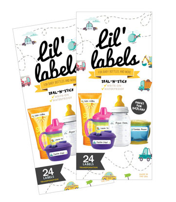 Picture of Bottle Labels, Write-On, Self-Laminating, Waterproof Kids Name Labels for Baby Bottles, Sippy Cup for Daycare School, Dishwasher Safe, Boy or Girl (Transportation, Set of 2)