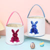 Picture of Cootato 2 Pack Easter Bunny Basket Bags for Kids, Sequin Rabbit Pattern Egg Basket Hunt Bags Personalized Canvas Cotton Bucket with Fluffy Tail for Easter Eggs, Candy, Gift (Blue, Pink)