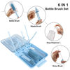 Picture of Bottle Brush Set -Baby Travel Essential-6 in 1 Bottle Cleaner Kit with Silicone Bottle Brush,Nipple Cleaner Brush,Straw Brush,Soap Dispenser,Storage Box,Bottle Drying Rack for Home and Travel(Blue)