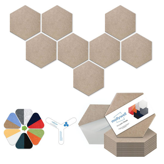 Picture of Hexagon Acoustic Panels, High Density, Sound Proofing, Decorative Noise Reduction Felt Wall Tiles for Ceilings, Home Office & Gaming Room (Deep Camel), 12x10x0.4 Inch, Mollywell