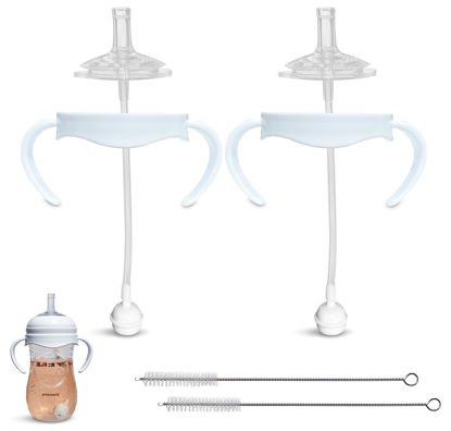 Picture of Straw Cup Conversion Kit for Philips Avent Natural Baby Bottle 2-Count | Soft Silicone Straw Top Nipples, Weighted Any Angle Straw Ball, Bottle Handles and Straw Cleaning Brush | 6+ months (Straw Top)