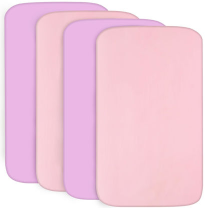Picture of 4-Pack Fitted Crib Sheets for Boys and Girls - Breathable, Soft Microfiber Baby Sheets in Pink and Violet