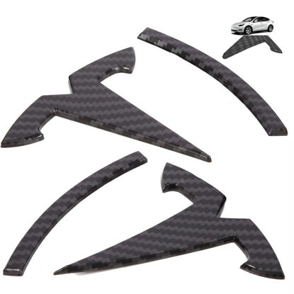 Picture of Nanaholy Model Y Accessories for Tesla Emblem Sticker 3PCS/Set 2024 2023 2022 2021 2020 (W-Black- Carbon Fiber Pattern)