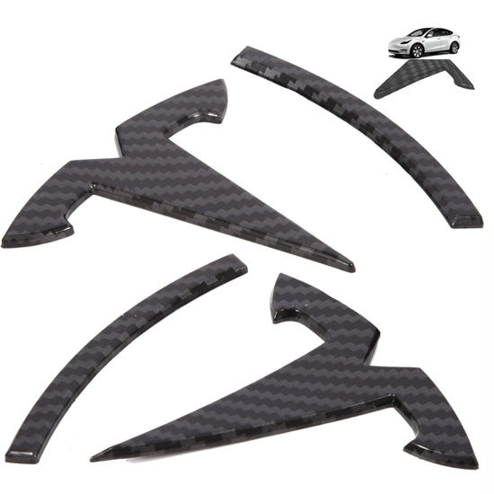 Picture of Nanaholy Model Y Accessories for Tesla Emblem Sticker 3PCS/Set 2024 2023 2022 2021 2020 (W-Black- Carbon Fiber Pattern)