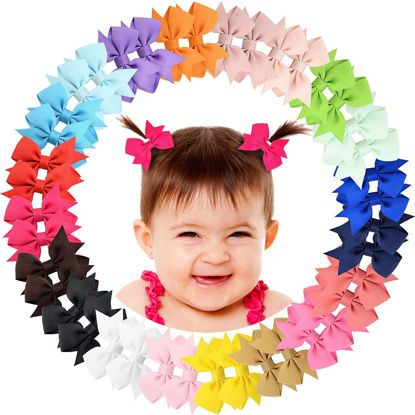 Picture of ALinmo 2" Baby Hair Clips Fully Lined Bows Tiny Alligator Clips for Infants and Toddlers in Pairs