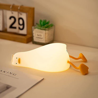 Picture of HAPPYBAG LED Lying Flat Duck Night Light, 3 Level Dimmable Nursery Nightlight,Cute Lamps Silicone Squishy Light Up Duck,Rechargeable Bedside Touch Lamp for Breastfeeding Toddler Baby Kids Decor
