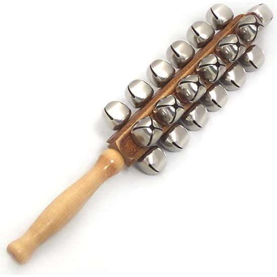 Picture of Performance Plus Professional Sleigh Bells-25 Nickel Plated Jingle Bells Four Rows with Hard Rock Maple Handle 13.5” Long (SBL25X)