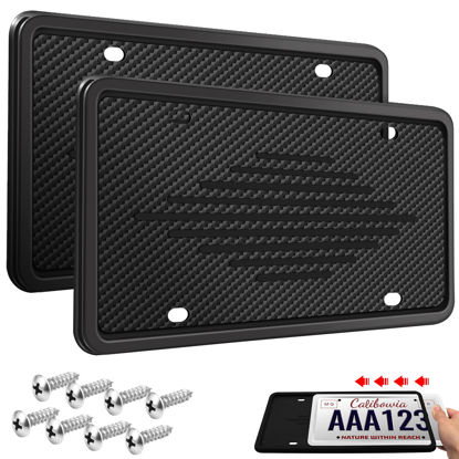 Picture of Intermerge License Plate Frames, 2 Pack, Universal US Car Black TPU Bracket Holder. Rust-Proof, Rattle-Proof, Weather-Proof with Drainage Holes Car Accessories