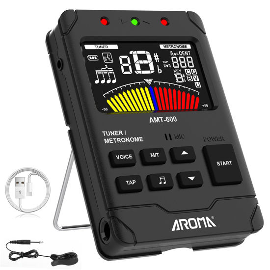 Picture of Digital Metronome Tuner Tone Generator, 3 in 1 Rechargeable Voice Counting Tap Musical Instruments Tool w/Clip-on Microphone