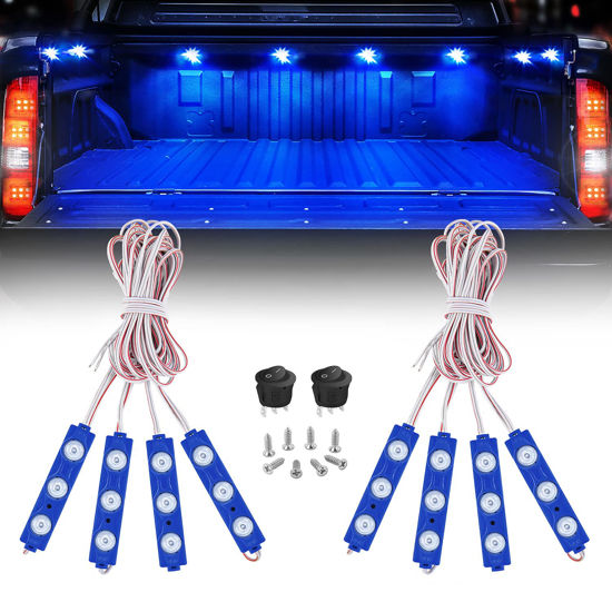Picture of Nilight 8PCS Truck Pickup Bed Light 24LED Blue Cargo Rock Lighting Kits with Switch for Van Off-Road Under Car Side Marker Foot Wells Rail