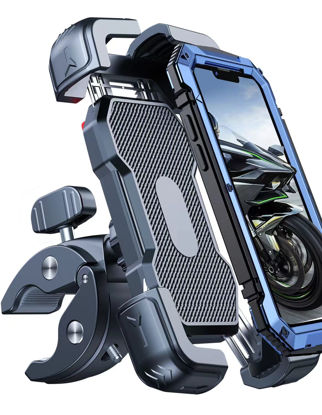 Picture of Bovemanx Motorcycle Phone Mount Holder, [150mph Wind Anti-Shake][7.2inch Big Phone Friendly] Bike Phone Holder, Motorcycle Handlebar Cell Phone Clamp, Compatible with iPhone 16 Pro Max Smartphones