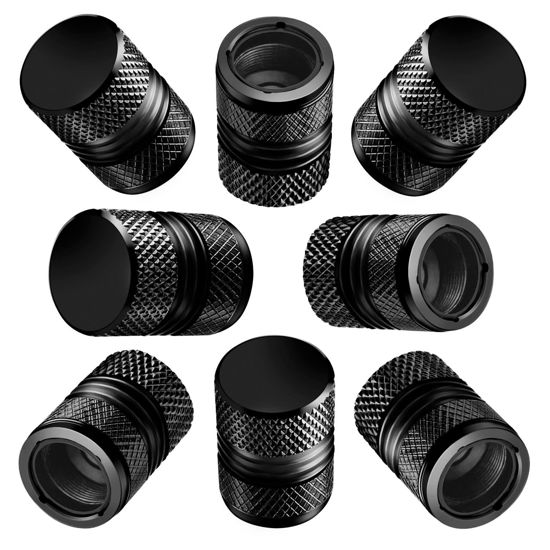 Picture of Tire Valve Stem Caps for Car Tires Air Caps Cover 8 Pack Corrosion Resistant Premium Alloy Leak-Proof Universal for SUV Truck Motorcycle Bike Black