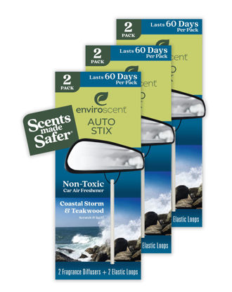 Picture of Enviroscent Non-Toxic Car Air Freshener (Coastal Storm & Teakwood) Natural Car Air Freshener | Essential Oil Diffuser | Car Scent Lasting Over 180 Days | 3 Packs of 2 Hanging Auto Stix
