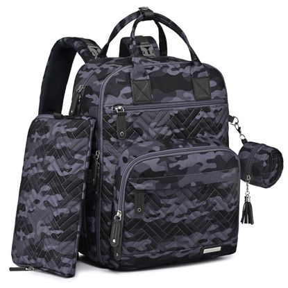 Picture of iniuniu Diaper Bag Backpack, 4 in 1 kit Large Unisex Baby Bags for Boys Girls, Waterproof Travel Back Pack with Diaper Pouch, Washable Changing Pad, Pacifier Case and Stroller Straps, Camo