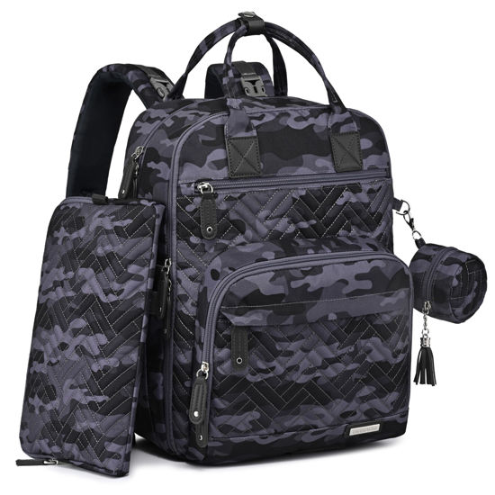 Picture of iniuniu Diaper Bag Backpack, 4 in 1 kit Large Unisex Baby Bags for Boys Girls, Waterproof Travel Back Pack with Diaper Pouch, Washable Changing Pad, Pacifier Case and Stroller Straps, Camo