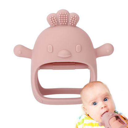 Picture of Socub Silicone Baby Teether Toy for Infants 3+ Months, BPA Free Anti-Drop Silicone Mitten Teething Toy for Soothing Sore Gums, Baby Chew Toys for Sucking Needs, Rose Pink
