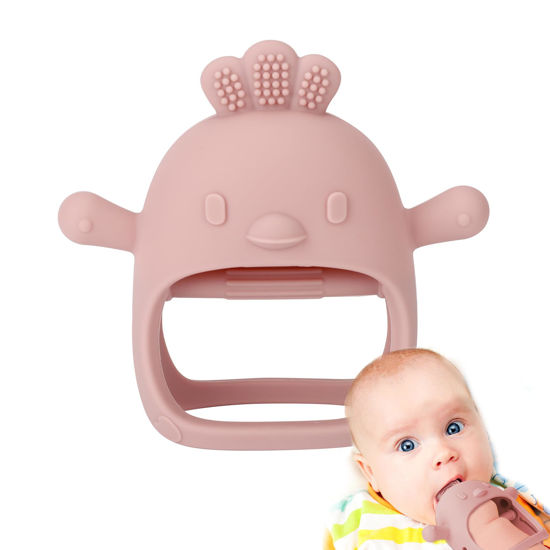Picture of Socub Silicone Baby Teether Toy for Infants 3+ Months, BPA Free Anti-Drop Silicone Mitten Teething Toy for Soothing Sore Gums, Baby Chew Toys for Sucking Needs, Rose Pink