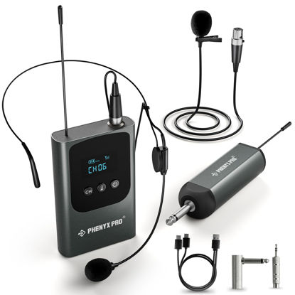 Picture of Phenyx Pro Single Digital Wireless Microphone System, w/Mini Receiver, Bodypack Transmitter,15 Channels in 900MHz UHF Band, Headset/Lapel Microphone for Karaoke, Singer, Church, Wedding (PDP-1-1B)