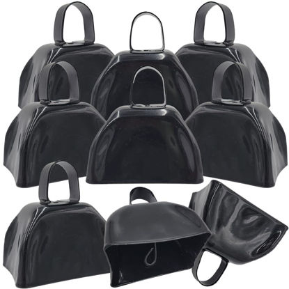 Picture of The Dreidel Company Metal Cowbell Noisemaker Cheering Bell, New Years, School Classroom, Wedding Bells & Chimes Percussion Musical Instruments Call Bell Alarm, 3" (Black, 6-Pack)