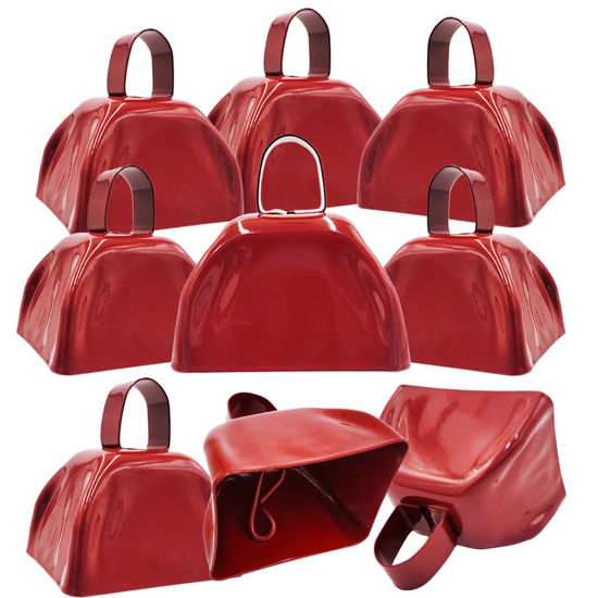 Picture of The Dreidel Company Metal Cowbell Noisemaker Cheering Bell, New Years, School Classroom, Wedding Bells & Chimes Percussion Musical Instruments Call Bell Alarm, 3" (Red, 6-Pack)
