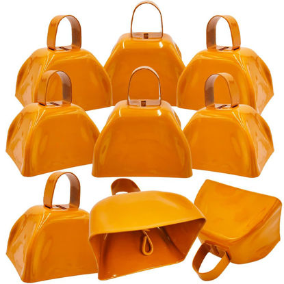 Picture of The Dreidel Company Metal Cowbell Noisemaker Cheering Bell, New Years, School Classroom, Wedding Bells & Chimes Percussion Musical Instruments Call Bell Alarm, 3" (Orange, 6-Pack)