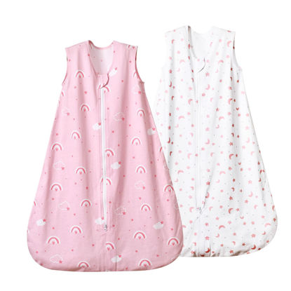 Picture of david's kids 100% Cotton Baby Sleep Sack 6-12 Months, Soft Baby Wearable Blankets with 2-Way Zipper, 2 Pack Comfy Sleeping Bags for Infant Newborn Boys Girls Neutral, Medium Size, Rainbow & Space