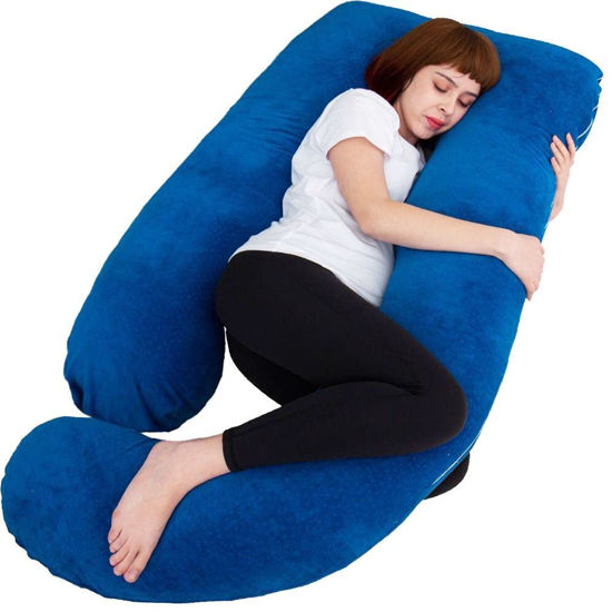 Picture of AMCATON 60 Inch Pregnancy Pillows for Sleeping, Extra Large U Shaped Body Pillow, Pregnancy Pillow, Maternity Pillow for Pregnant Women with Velour Cover (Blue)