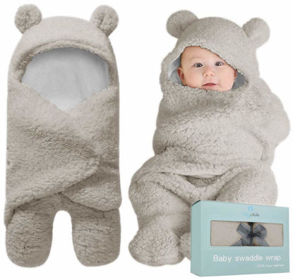 Picture of BlueMello Swaddle Blanket | Ultra-Soft Plush Essential for Infants 0-6 Months | Receiving Swaddling Wrap Grey | Ideal Newborn Registry and Toddler Boy Accessories | Perfect Baby Girl Shower Gift
