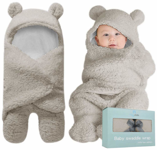 Picture of BlueMello Swaddle Blanket | Ultra-Soft Plush Essential for Infants 0-6 Months | Receiving Swaddling Wrap Grey | Ideal Newborn Registry and Toddler Boy Accessories | Perfect Baby Girl Shower Gift