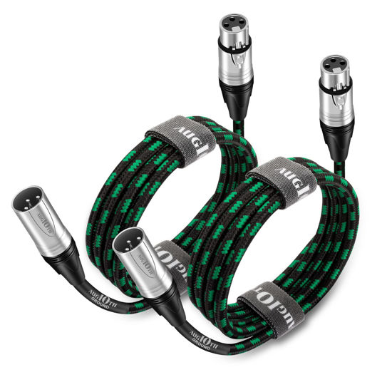 Picture of Augioth XLR to XLR Pro Mic Cable 3 Ft 2-Pack Male to Female XLR Cable 3-pin Green Balanced Shielded Microphone Cable for Amplifier Mixer,Speaker Systems,Recording Studio