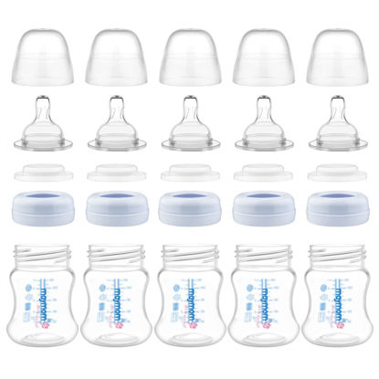 Picture of Maymom Wide-Mouth Milk Storage and Feeding Collection Bottle with Nipple, Dome Cap, Bottle Top, SureSeal Sealing Disk; Compatible with Spectra Pump/Motif Luna; 5 pc (4.7Oz/140mL)