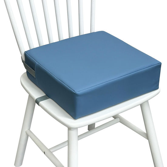 Picture of Eiury Toddler Booster Seat for Dining Table, 2 Elastic Seat Belts, Anti Scratch PU Skin-Friendly, Waterproof, Anti-Wrinkle, Detachable Non-Slip Bottom - Blue