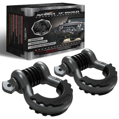 Picture of AUTMATCH D Ring Shackle 3/4" Shackles (2 Pack) 41,887Ibs Break Strength, Clevis Shackle with 7/8" Screw Pin & Shackle Isolator Washers Kit for Tow Strap Winch Off Road Vehicle Recovery, Gunmetal Gray