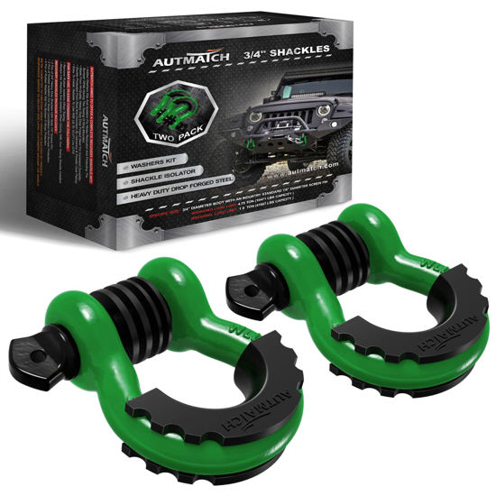 Picture of AUTMATCH D Ring Shackle 3/4" Shackles (2 Pack) 41,887Ibs Break Strength, Clevis Shackle with 7/8" Screw Pin and Shackle Isolator Washers K, Dark Green