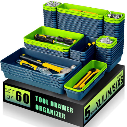 Picture of FLYVOLE Tool Box Organizer Tray, Toolbox Desk Drawer Organizer, Tool Box Tray, Toolbox Organization Storage for Rolling Tool Chest (60PCS (Blue+Green))