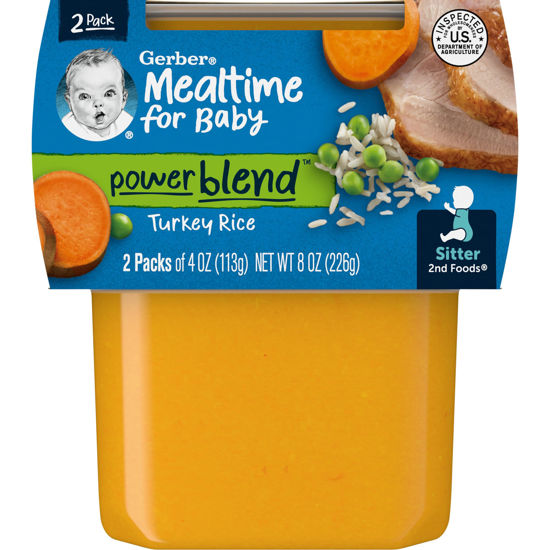 Picture of Gerber Baby Food 2nd Foods, Dinner, Turkey & Rice Puree, 4 Ounce Tubs, 2-Pack (Pack of 8)