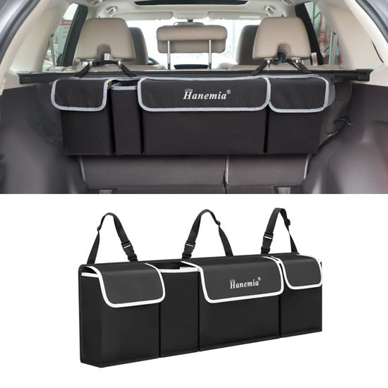 Picture of Car Trunk Organizer and Storage, Backseat Hanging Organizer for SUV, Truck, MPV, Waterproof, Collapsible Cargo Storage Bag with 4 Pockets, Car Interior Accessories for Men and Women (Black)