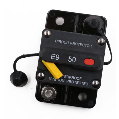 Picture of T Tocas 50 Amp Marine Circuit Breaker with Recessed Switch Design for Boat Trolling Motor Solar System, Waterproof 12V - 48V DC 50A Resettable