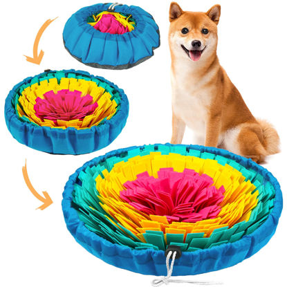 Picture of Vivifying Snuffle Mat for Dogs, Adjustable Dog Puzzle Toys Sniff Mat, Interactive Enrichment Toys for Slow Eating and Mental Stimulation (Red Yellow Blue)