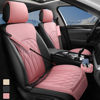 Picture of BEITK 2 Pack Leather Front Car Seat Covers, Universal Sideless Car Seat Protectors with Storage Pocket and Seat Belt Pads, Waterproof Automotive Seat Cover for Cars Trucks SUV(Pink)