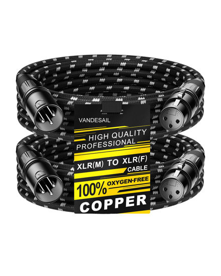 Picture of VANDESAIL XLR Cables 10ft 2 Pack, Nylon Braided XLR Extension Microphone Cable, OFC Shielded and Balanced XLR Male to XLR Female Mic Cord for Preamp Recording Mixer Amplifie Speaker Black
