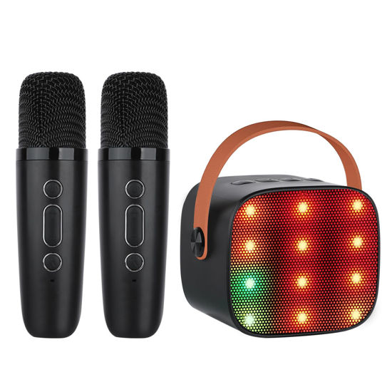 Picture of YOHIA Mini Karaoke Machine, Portable Bluetooth Speaker with 2 Wireless Microphone for Kids and Adults with Led Lights for Home Party, Birthday Gifts for Boys/Girls(Black)