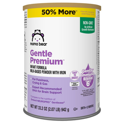 Picture of Amazon Brand - Mama Bear Gentle Premium Baby Formula Powder, DHA for Brain Support, Immune Blend 6, 2'FL HMO, For Fusiness, Crying & Gas, 2.07 Pound (Pack of 1)